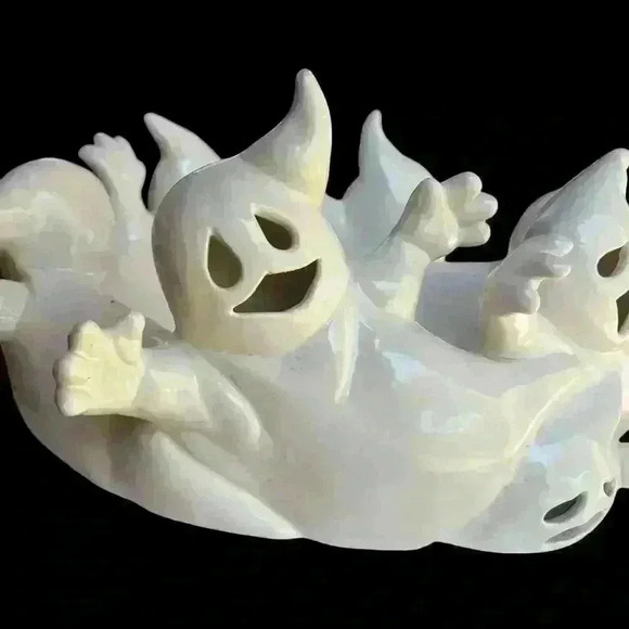 Vintage Ceramic Huddle Party Pile Off Ghosts Halloween light (included) up bowl - Picture 11 of 16